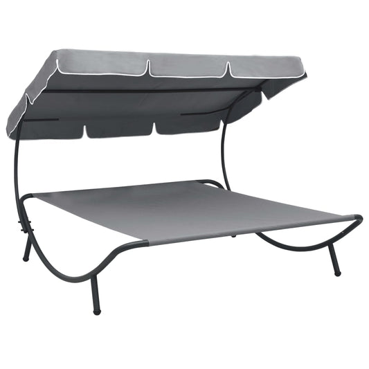 Grey Outdoor Lounge Bed with Canopy - Comfortable & Stylish Relaxation