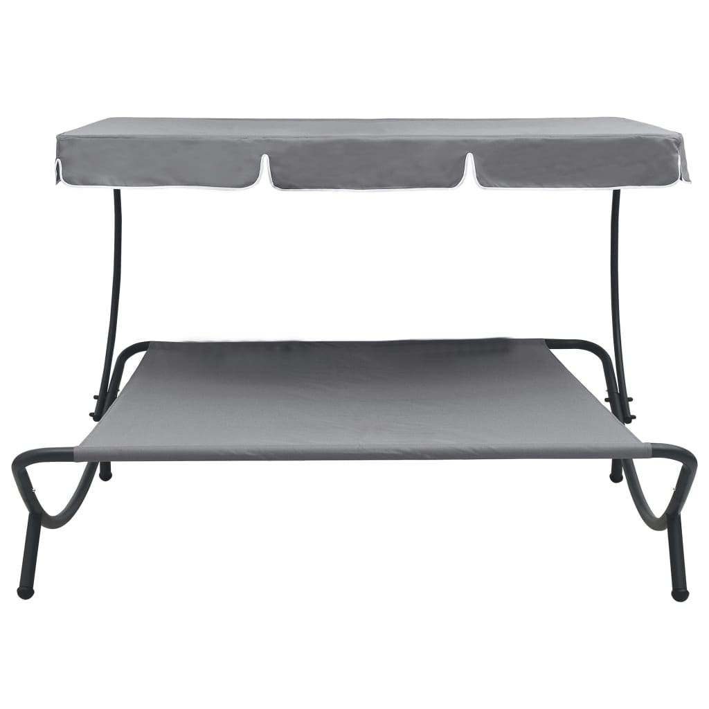 Grey Outdoor Lounge Bed with Canopy - Comfortable & Stylish Relaxation