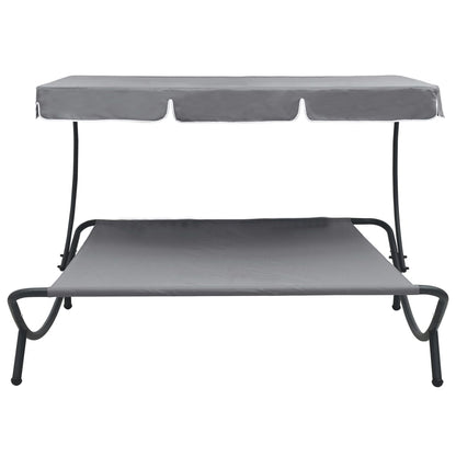 Grey Outdoor Lounge Bed with Canopy - Comfortable & Stylish Relaxation