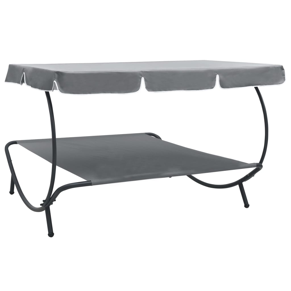 Grey Outdoor Lounge Bed with Canopy - Comfortable & Stylish Relaxation