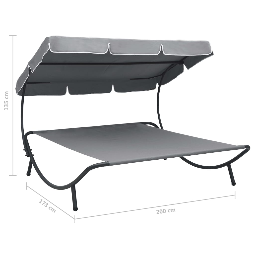 Grey Outdoor Lounge Bed with Canopy - Comfortable & Stylish Relaxation