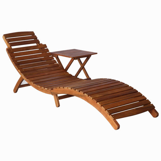 Solid Acacia Wood Brown Sunlounger with Table - Stylish & Durable