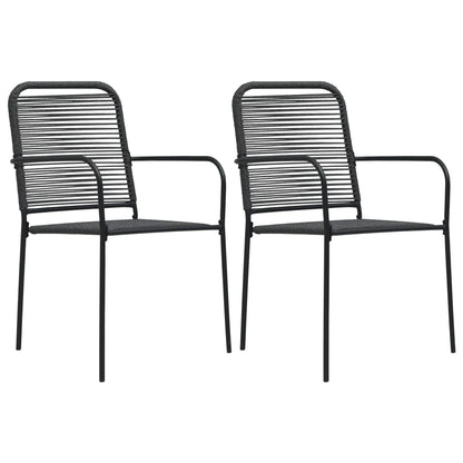 Stylish Black Garden Chairs Set of 2: Cotton Rope & Steel Design