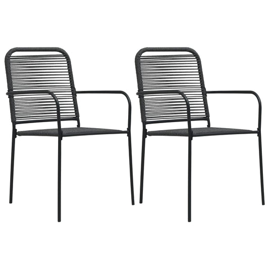 Stylish Black Garden Chairs Set of 2: Cotton Rope & Steel Design