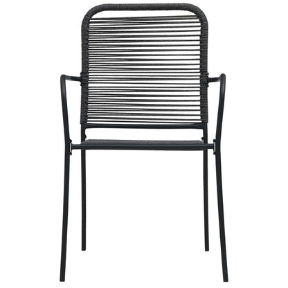 Stylish Black Garden Chairs Set of 2: Cotton Rope & Steel Design