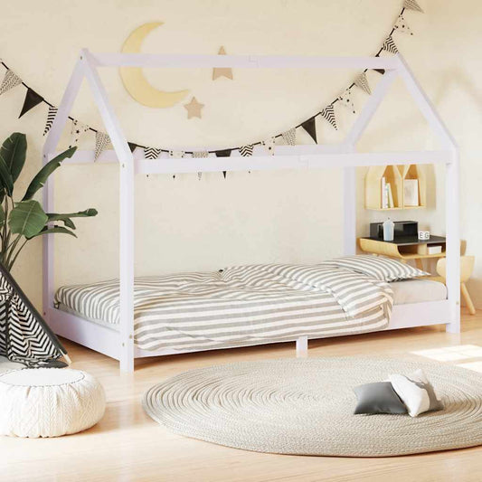 White Solid Pine Wood Kids Bed Frame - 80x160 cm