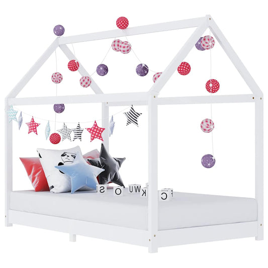White Solid Pine Wood Kids Bed Frame - 90x200 cm