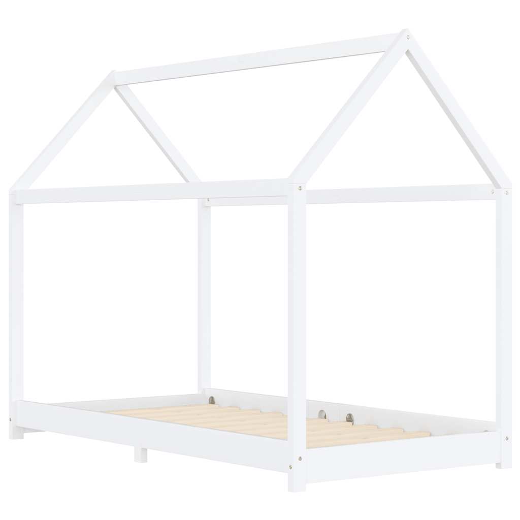 White Solid Pine Wood Kids Bed Frame - 90x200 cm