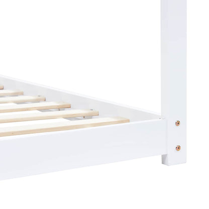 White Solid Pine Wood Kids Bed Frame - 90x200 cm