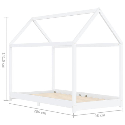 White Solid Pine Wood Kids Bed Frame - 90x200 cm