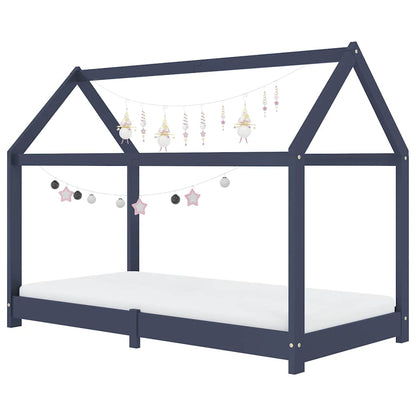 Solid Pine Wood Kids Bed Frame - Grey 70x140 cm