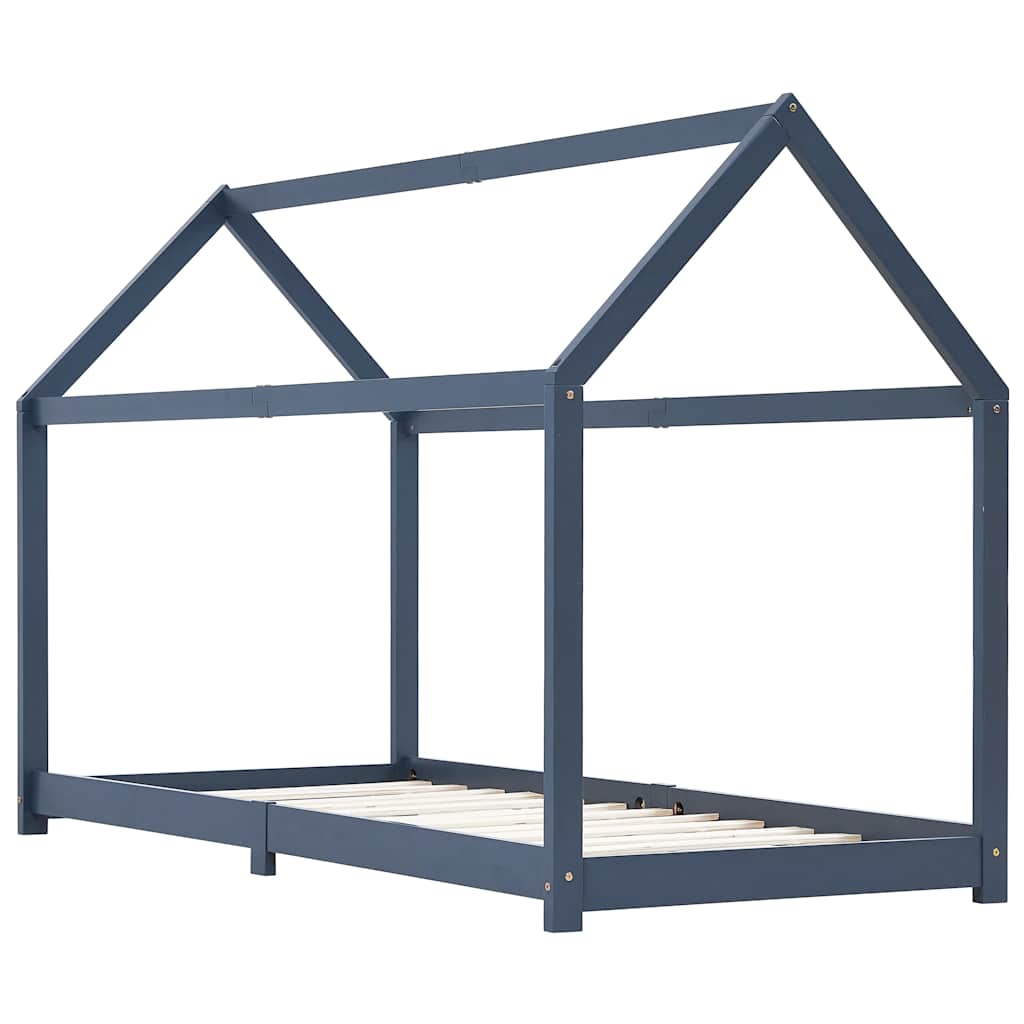 Kids Grey Solid Pine Wood Bed Frame 90x200 cm