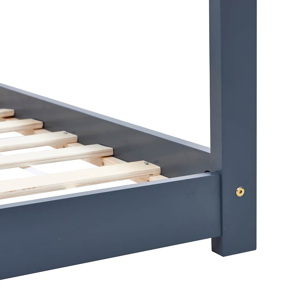 Kids Grey Solid Pine Wood Bed Frame 90x200 cm