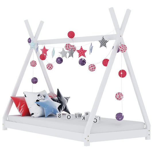 Kids White Solid Pine Bed Frame 80x160 cm