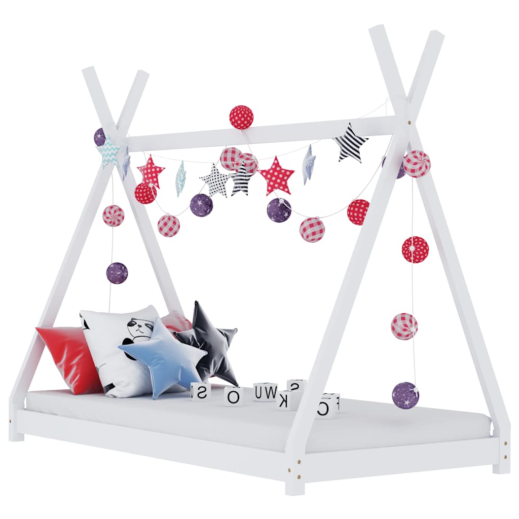 Kids White Solid Pine Wood Bed Frame 90x200 cm