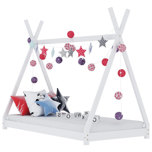 Kids White Solid Pine Wood Bed Frame 90x200 cm