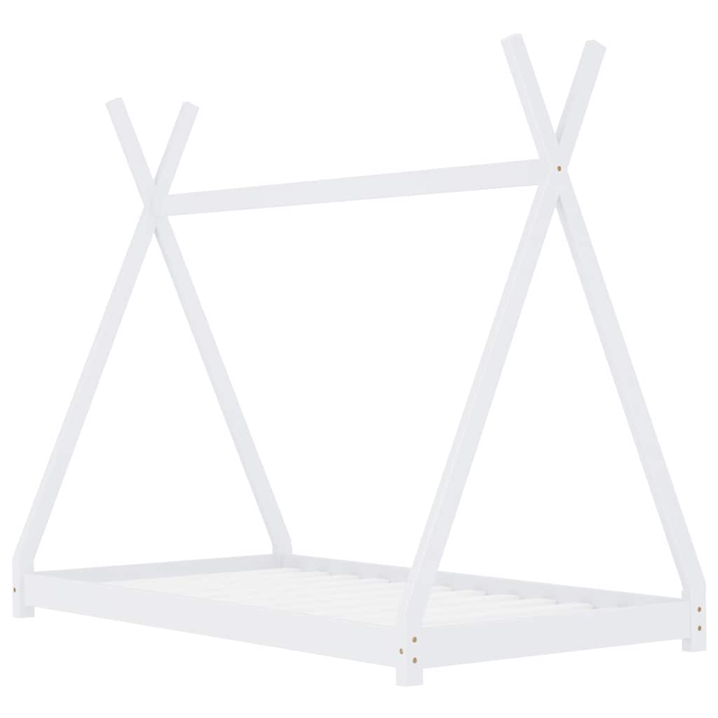 Kids White Solid Pine Wood Bed Frame 90x200 cm