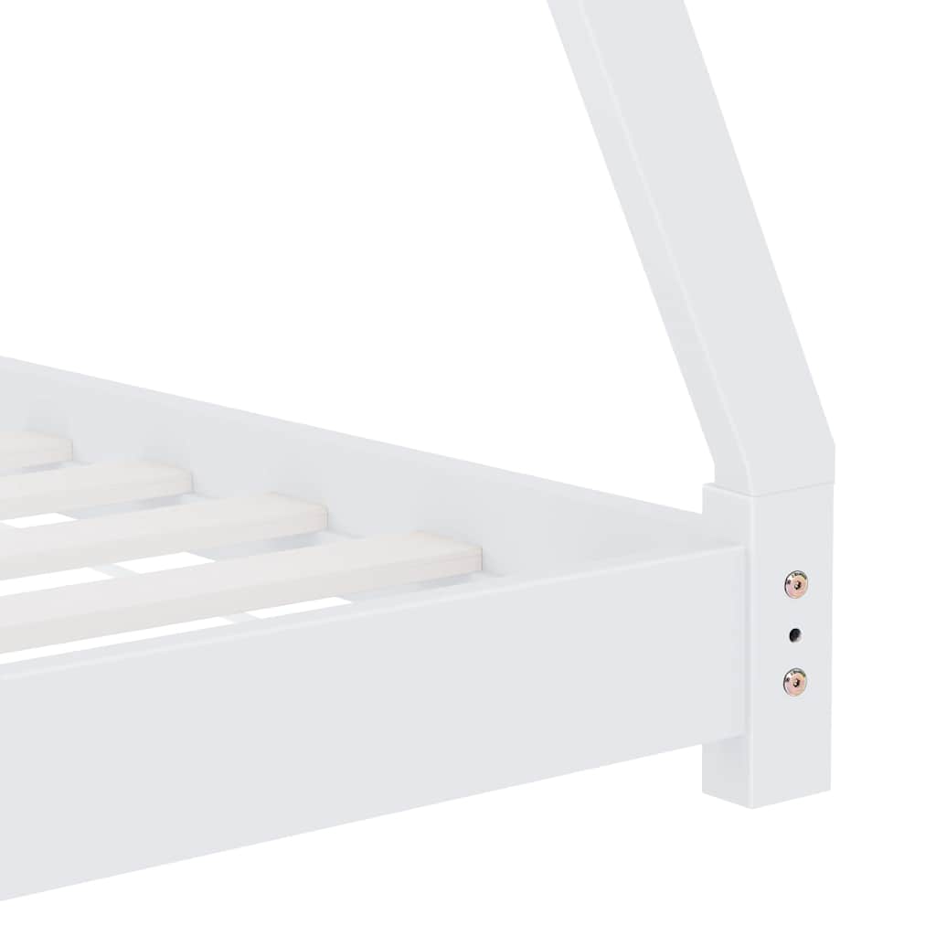 Kids White Solid Pine Wood Bed Frame 90x200 cm