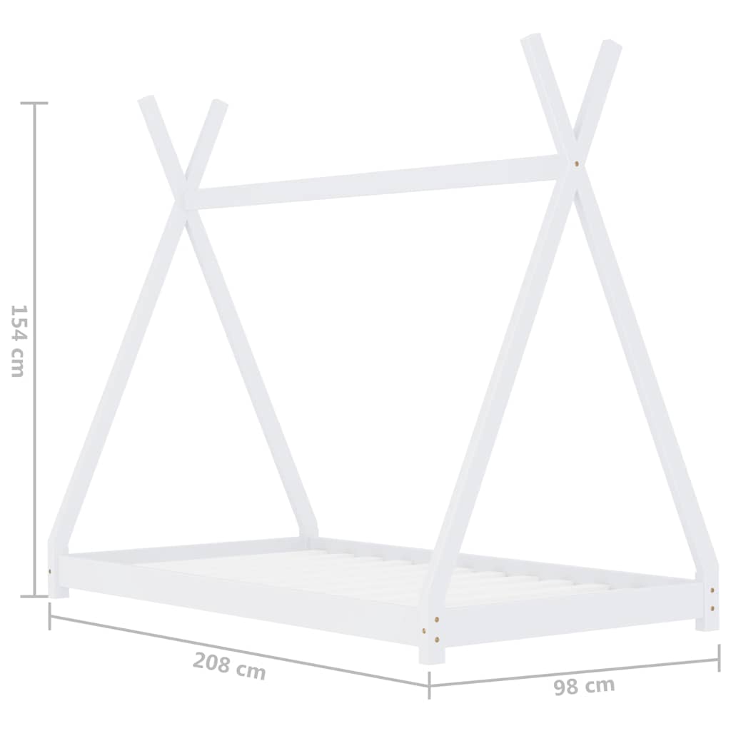 Kids White Solid Pine Wood Bed Frame 90x200 cm