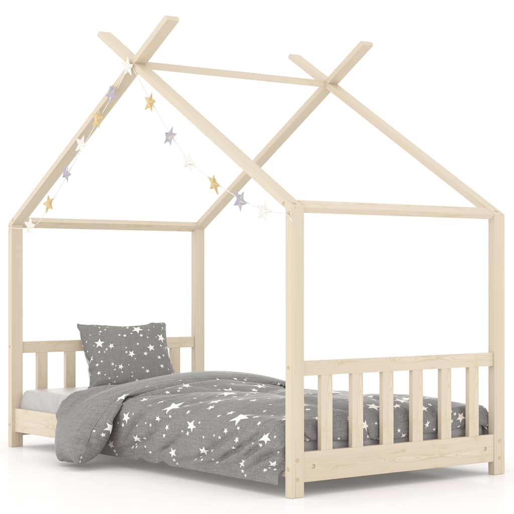 Solid Pine Wood Kids Bed Frame - 70x140 cm, Natural Finish