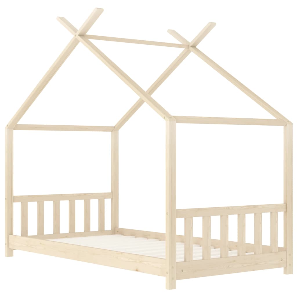 Solid Pine Wood Kids Bed Frame - 70x140 cm, Natural Finish