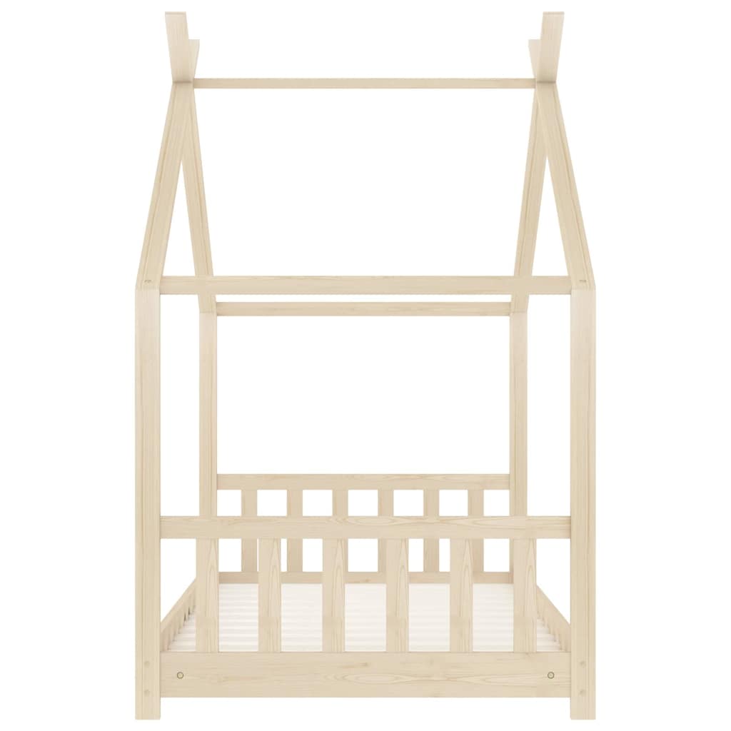 Solid Pine Wood Kids Bed Frame - 70x140 cm, Natural Finish