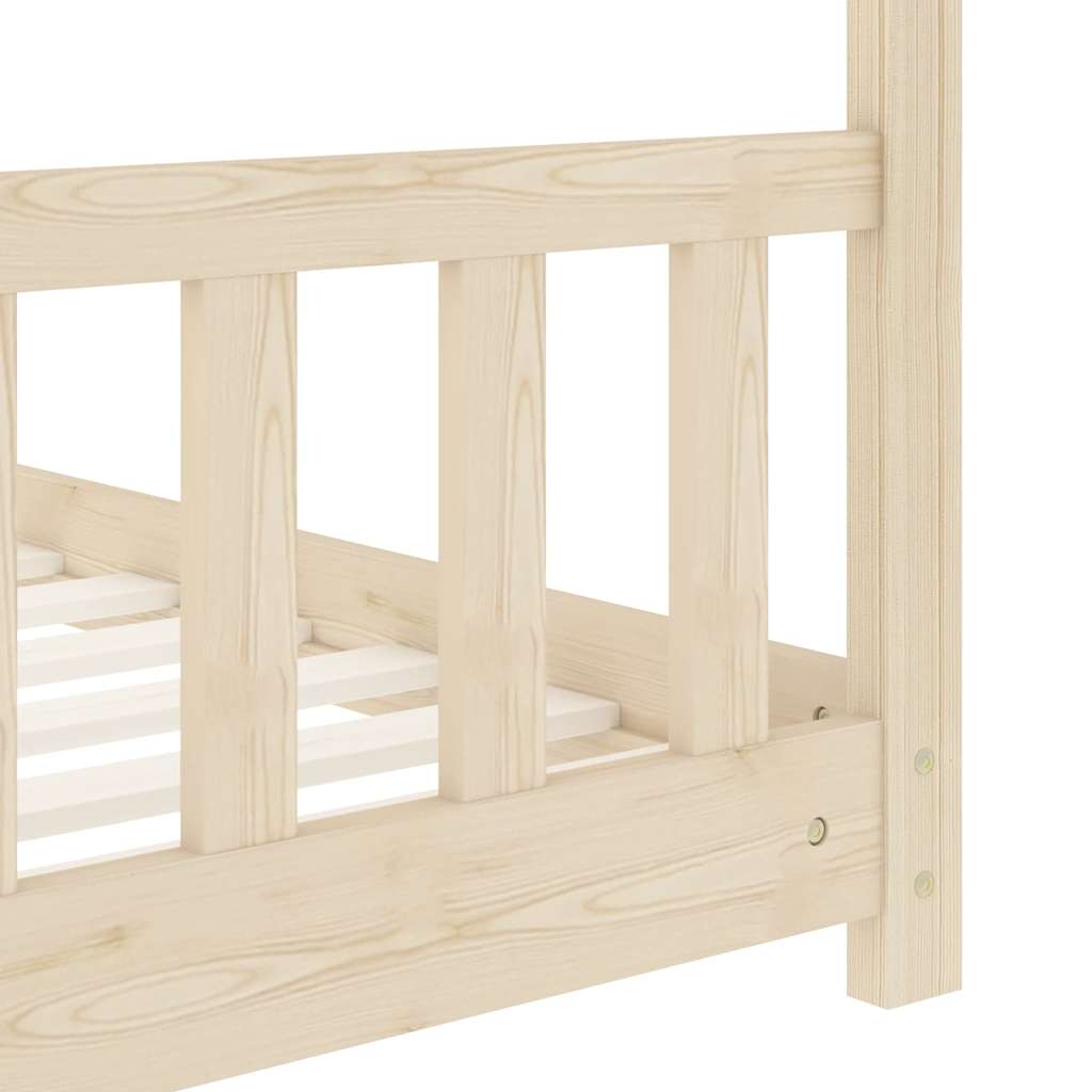 Solid Pine Wood Kids Bed Frame - 70x140 cm, Natural Finish