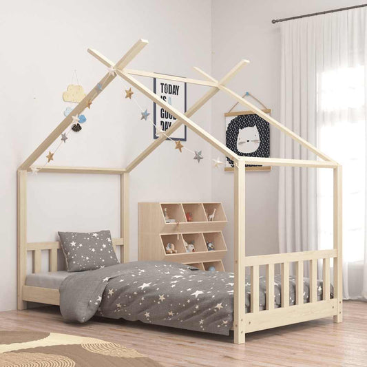 Solid Pine Wood Kids Bed Frame - 70x140 cm, Natural Finish