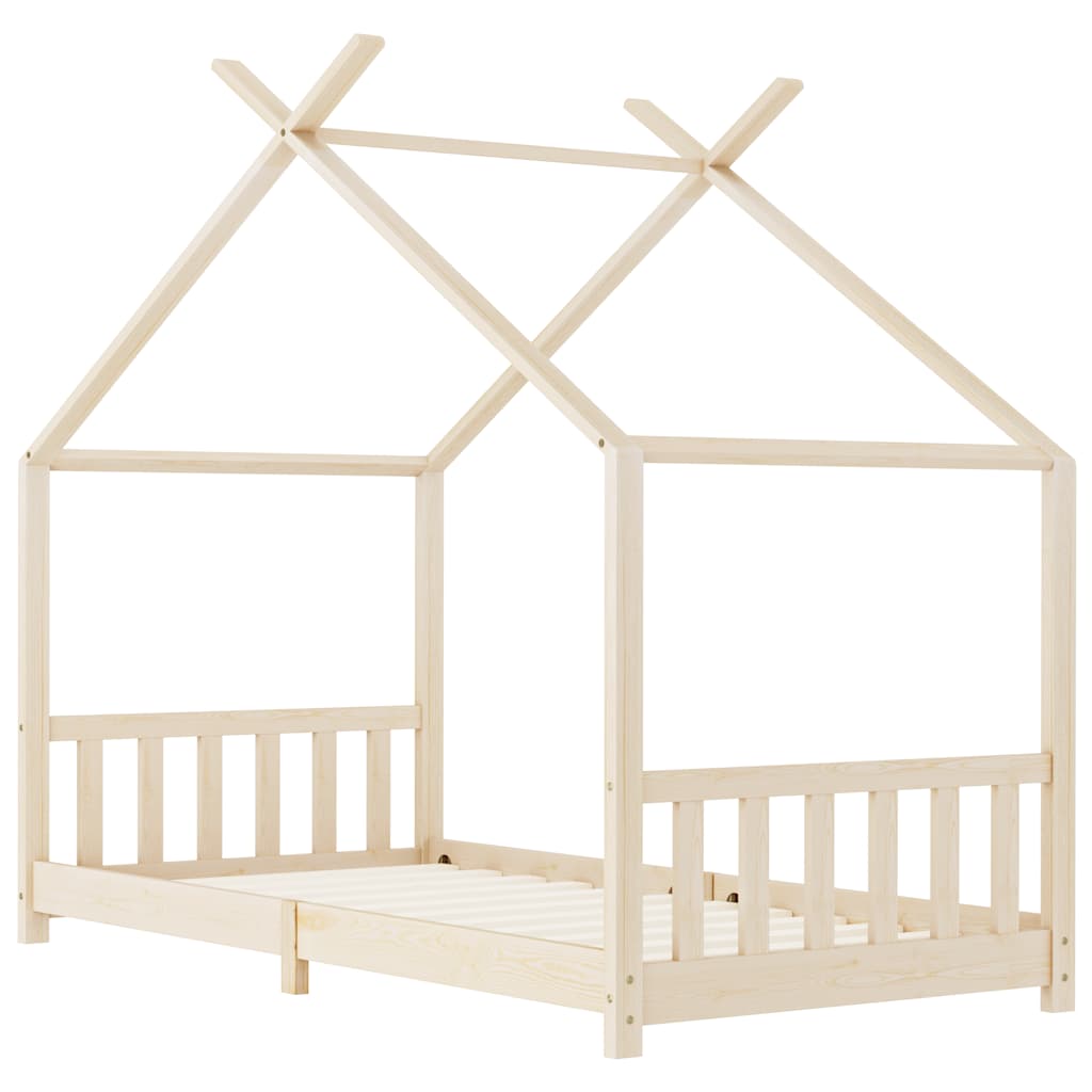 Solid Pine Wood Kids Bed Frame 90x200 cm - Natural Finish