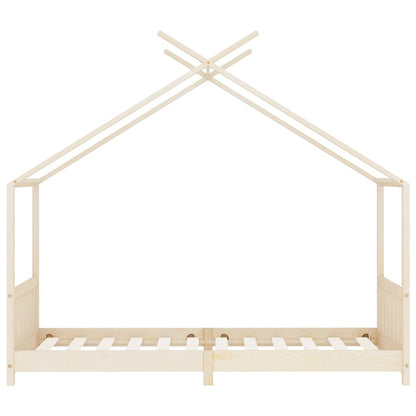 Solid Pine Wood Kids Bed Frame 90x200 cm - Natural Finish