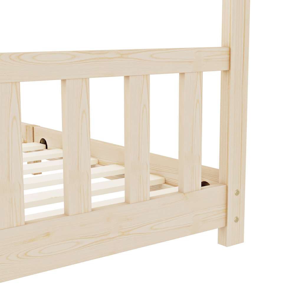 Solid Pine Wood Kids Bed Frame 90x200 cm - Natural Finish