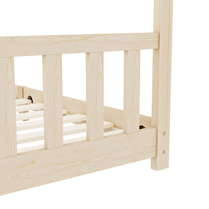 Solid Pine Wood Kids Bed Frame 90x200 cm - Natural Finish