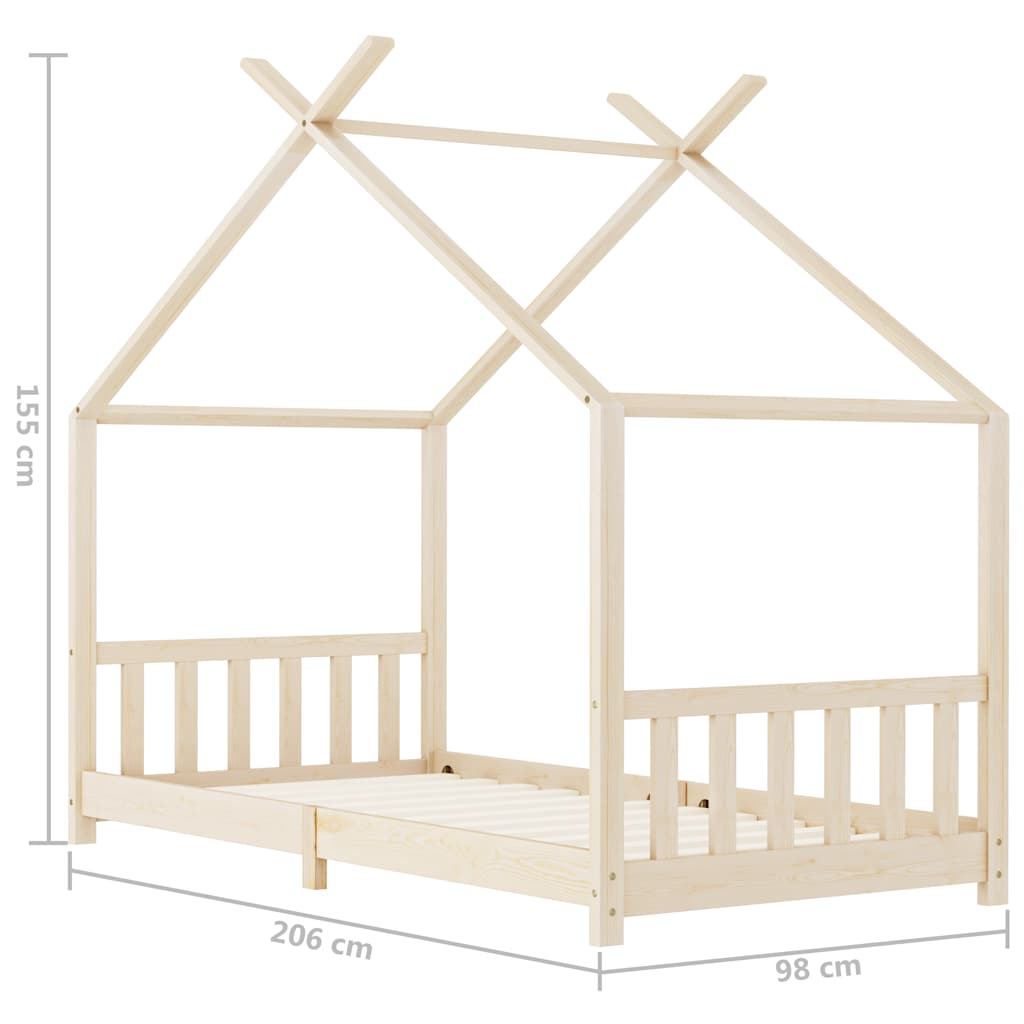 Solid Pine Wood Kids Bed Frame 90x200 cm - Natural Finish