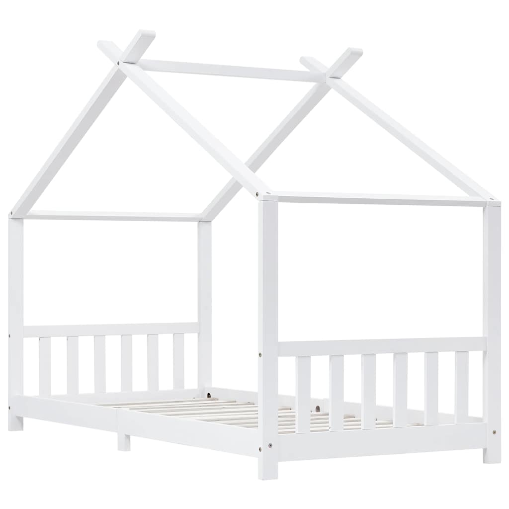 White Solid Pine Wood Kids Bed Frame - 90x200 cm Sturdy Design