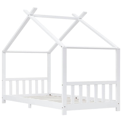 White Solid Pine Wood Kids Bed Frame - 90x200 cm Sturdy Design