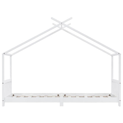 White Solid Pine Wood Kids Bed Frame - 90x200 cm Sturdy Design