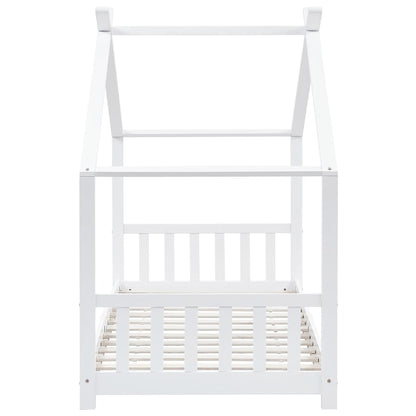 White Solid Pine Wood Kids Bed Frame - 90x200 cm Sturdy Design