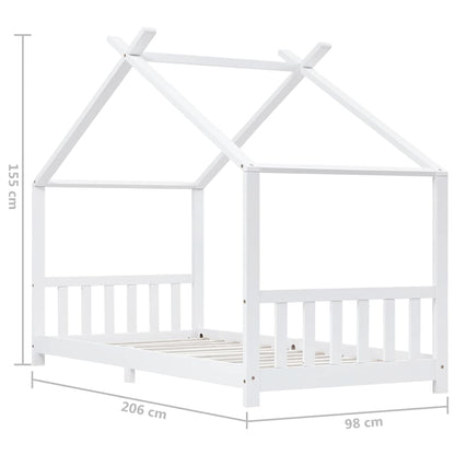White Solid Pine Wood Kids Bed Frame - 90x200 cm Sturdy Design