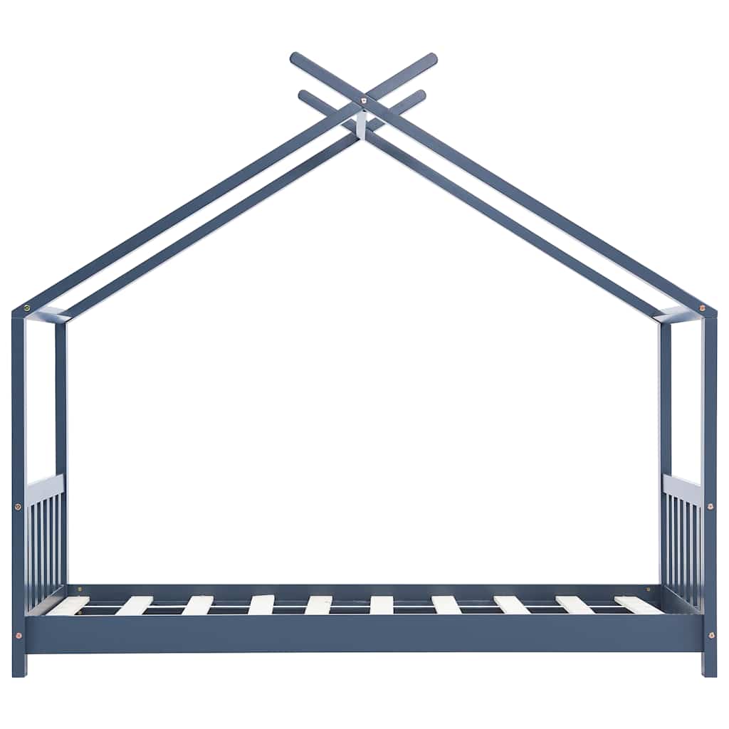Kids Solid Pine Wood Bed Frame - Grey, 70x140 cm