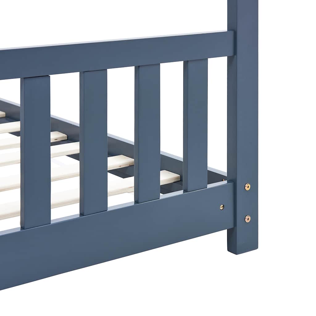 Kids Solid Pine Wood Bed Frame - Grey, 70x140 cm