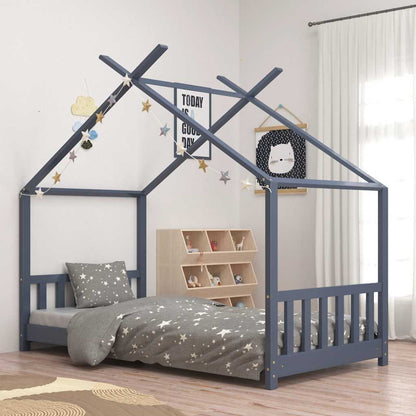 Kids Solid Pine Wood Bed Frame - Grey, 70x140 cm