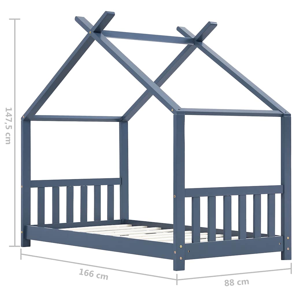 Grey Solid Pine Wood Kids Bed Frame - 80x160 cm Sturdy & Stylish