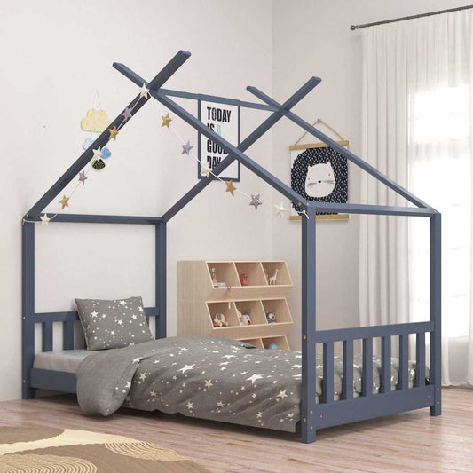 Grey Solid Pine Wood Kids Bed Frame - 80x160 cm Sturdy & Stylish