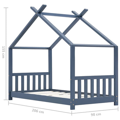 Solid Pine Kids Bed Frame - Grey, 90x200 cm