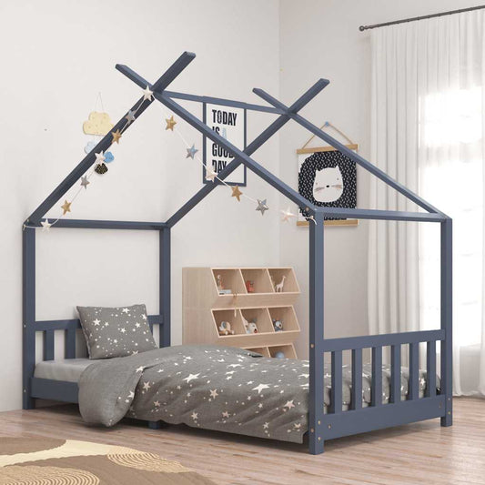 Solid Pine Kids Bed Frame - Grey, 90x200 cm