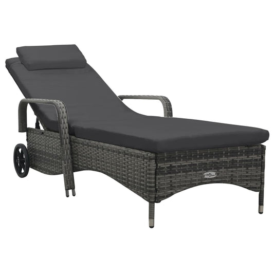 Grey Poly Rattan Sun Lounger with Wheels - Stylish & Comfortable