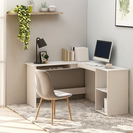 White L-Shaped Corner Desk, Engineered Wood, 120x140x75 cm