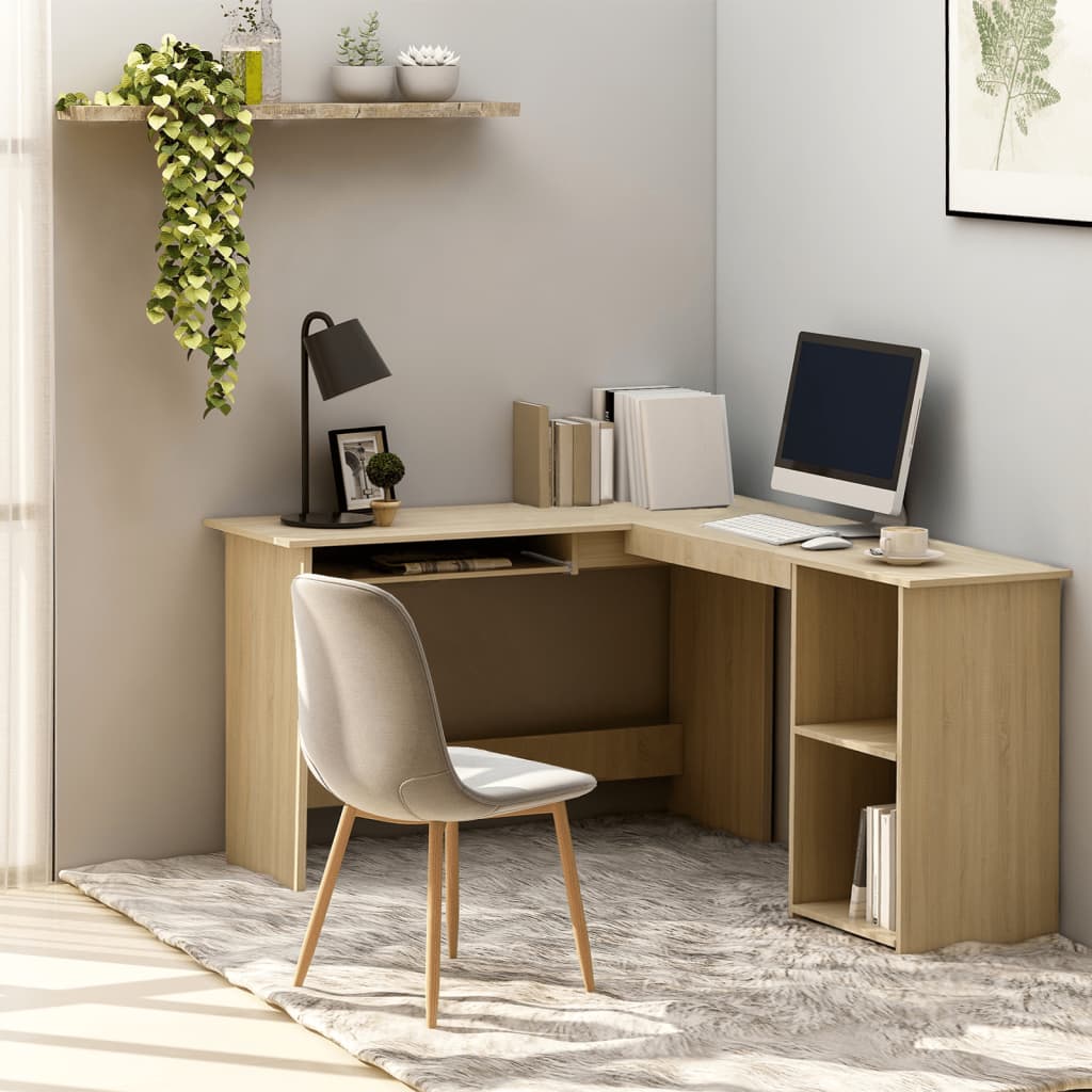 L-Shaped Corner Desk, Sonoma Oak, 120x140x75 cm, Engineered Wood