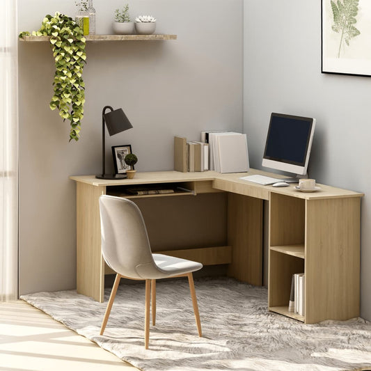 L-Shaped Corner Desk, Sonoma Oak, 120x140x75 cm, Engineered Wood