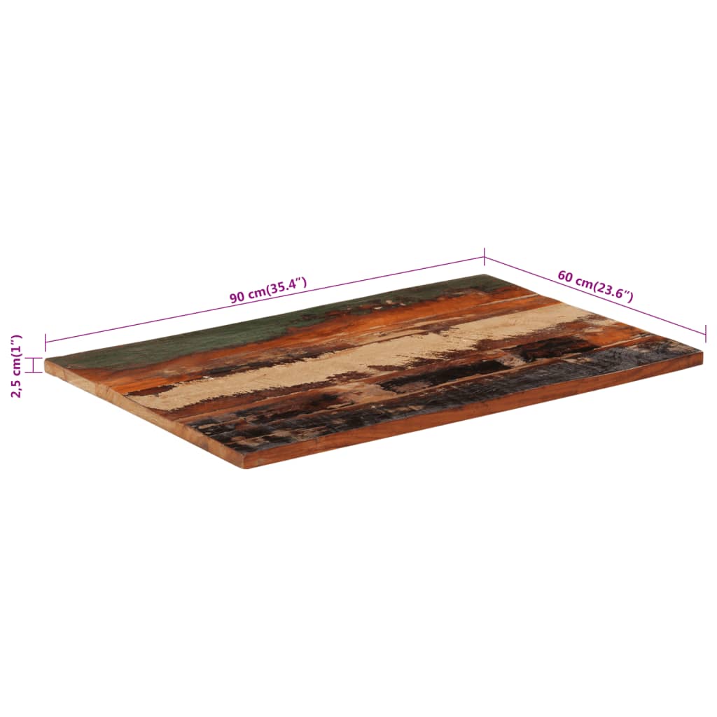 Solid Reclaimed Wood Rectangular Table Top 60x90 cm 25-27 mm